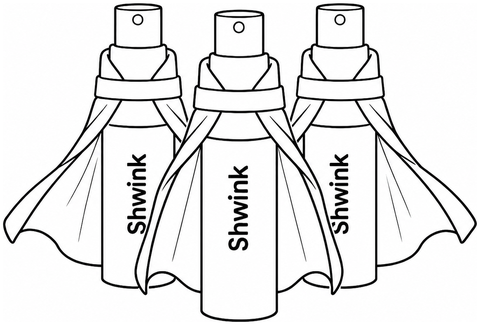 Three Shwink bottles with capes
